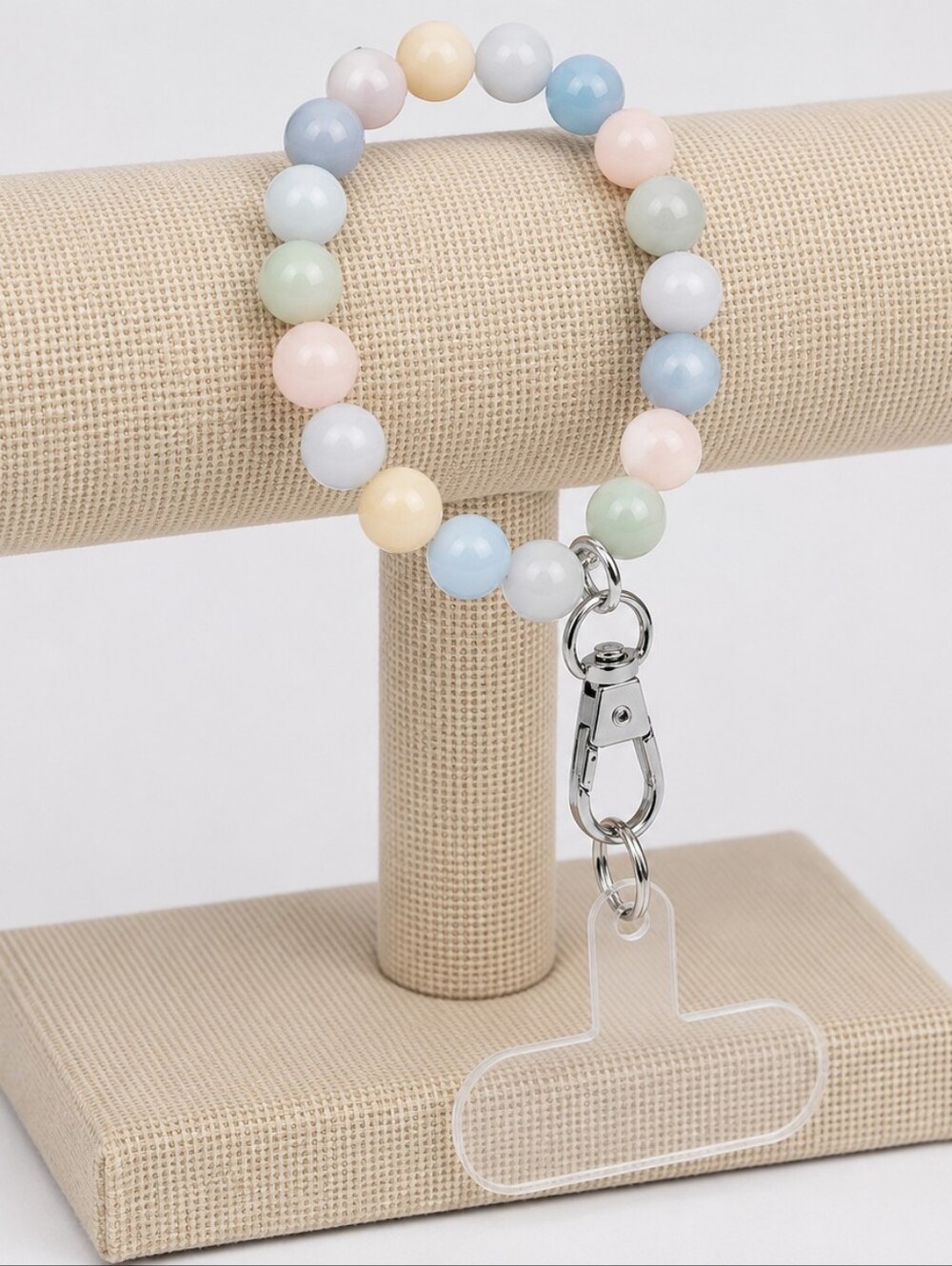 6.75" Pastel Beaded Crystal Phone Lanyard Wristlet Bracelet Silver Clasp